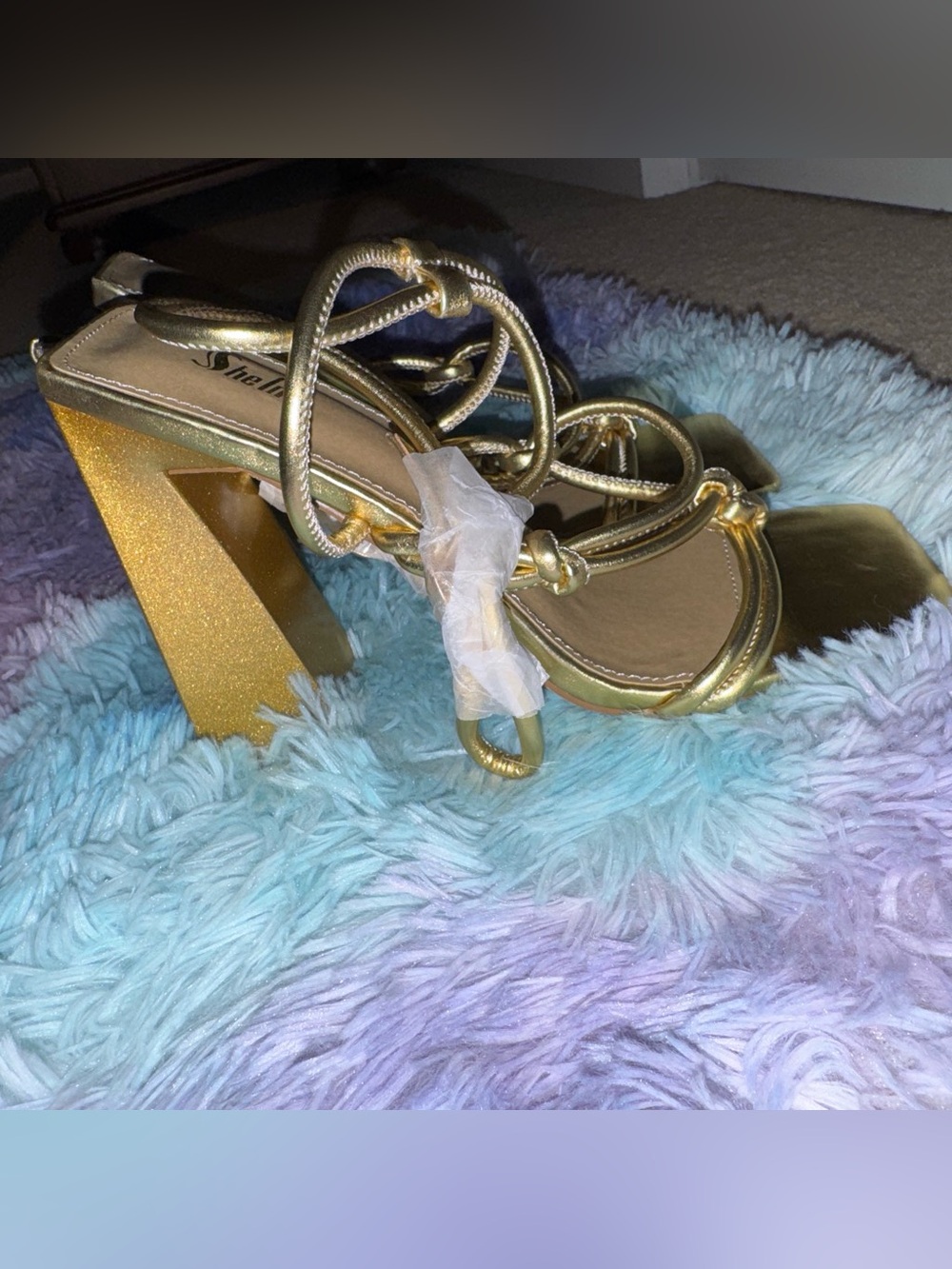 SHEIN Metallic Gold Knotted Block Heels